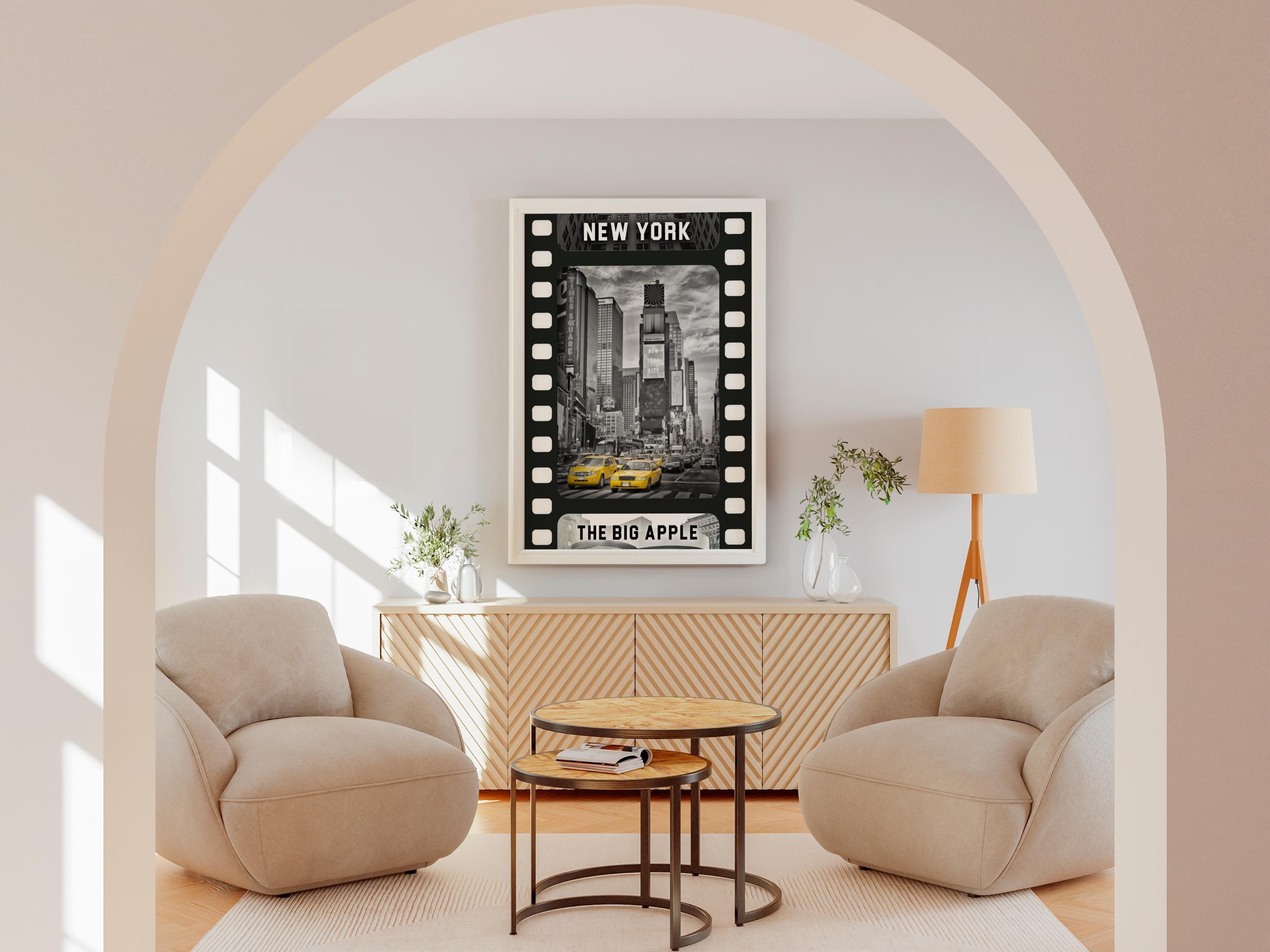 NYC Black & White Movie Tape Decor | Aesthetic Yellow Taxi Isolated Color | Poster - DreamBrothers