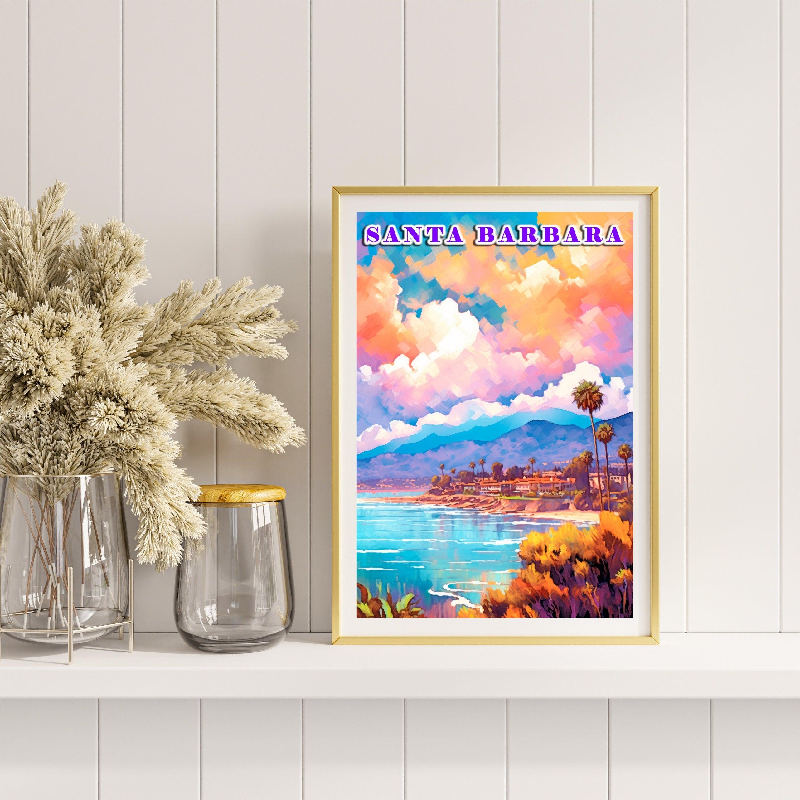 Santa Barbara Printable, Pastel Color Sunset, California Colorful Poster, World Travel Poster, Vibrant Retro Poster, Aesthetic Retro Poster - DreamBrothers