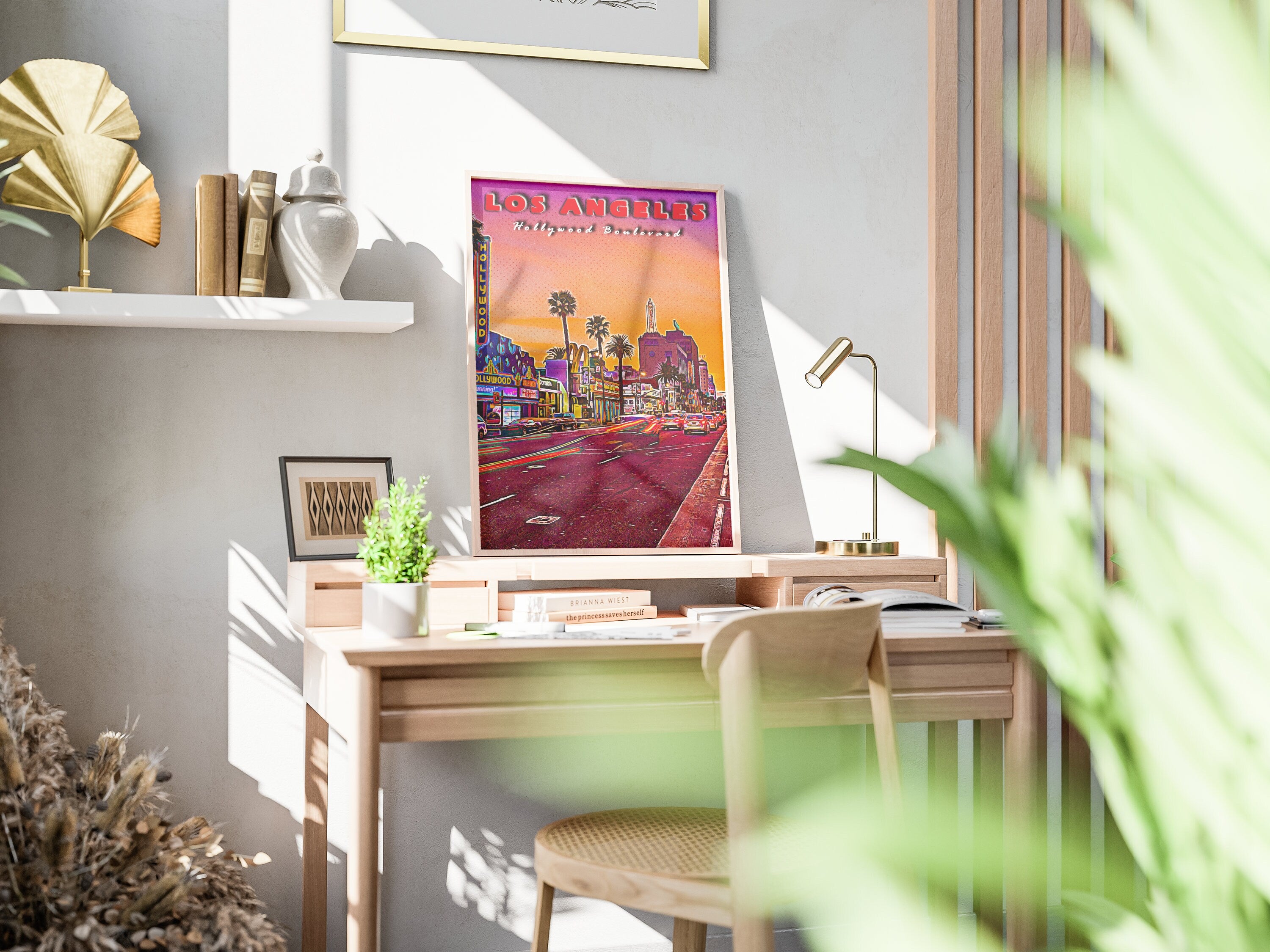 Hollywood Walk Of Fame, Los Angeles Retro Poster, California Vintage Print, Colorful Sunset Wall Art Printable, USA Travel Gift, LA Download - DreamBrothers