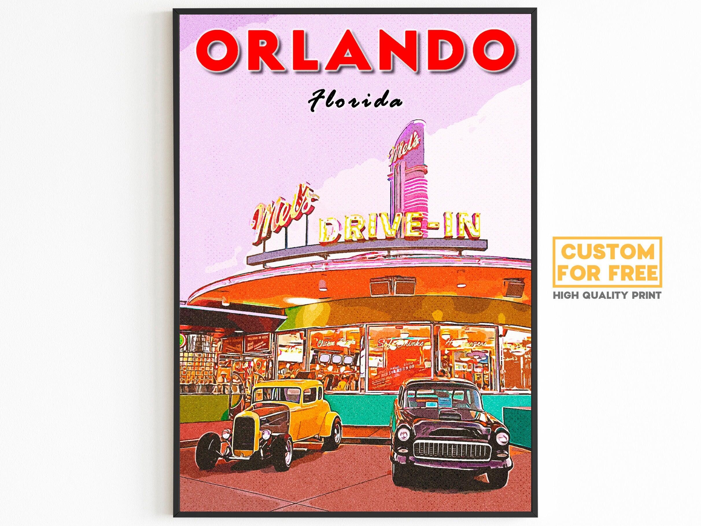 Orlando Printable Poster, Florida Theme Park Gift, Mel's Drive-In, Vintage Diner Wall Art, USA Travel Print, Retro 70s Download - DreamBrothers