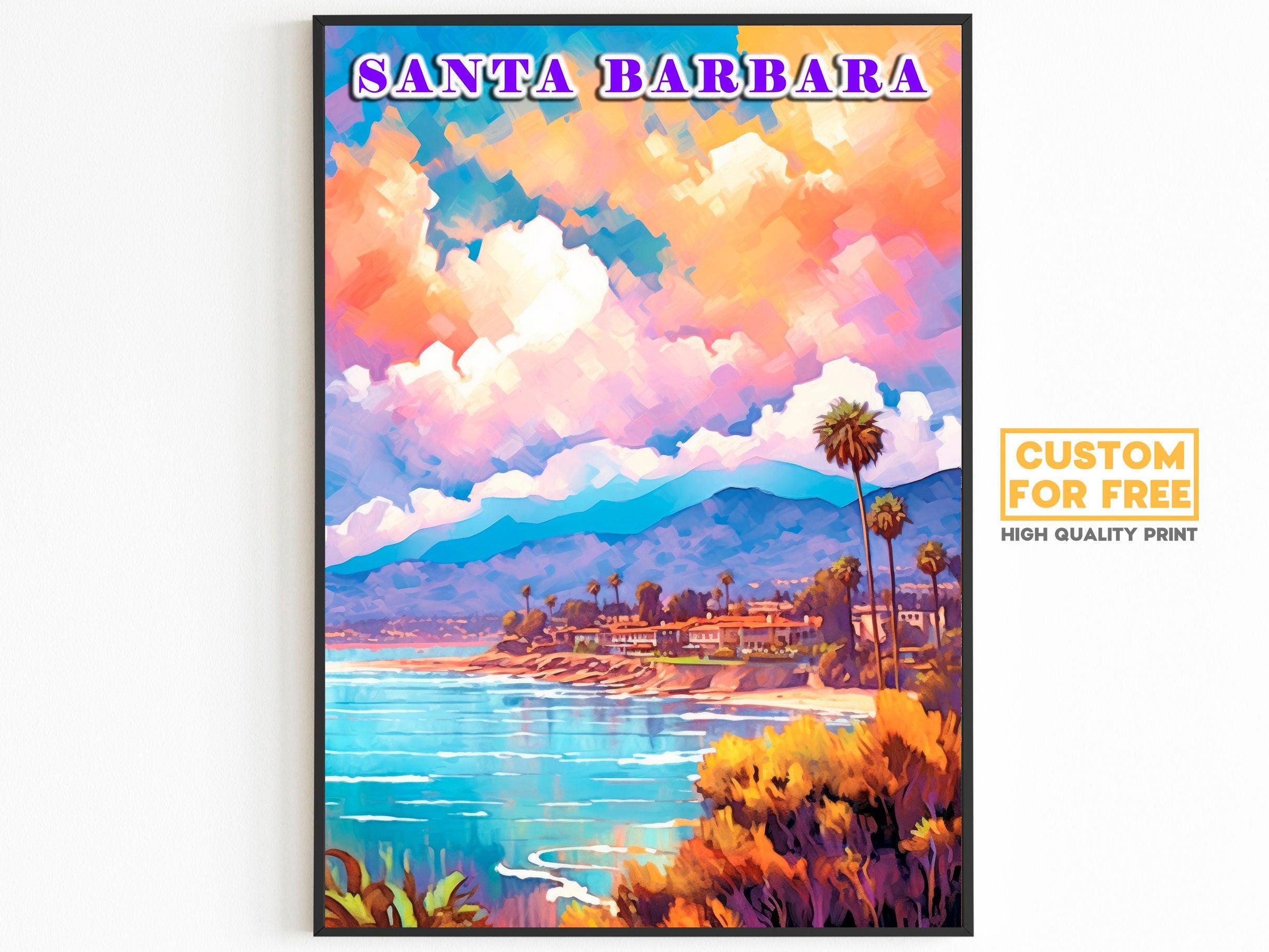 Santa Barbara Printable, Pastel Color Sunset, California Colorful Poster, World Travel Poster, Vibrant Retro Poster, Aesthetic Retro Poster - DreamBrothers