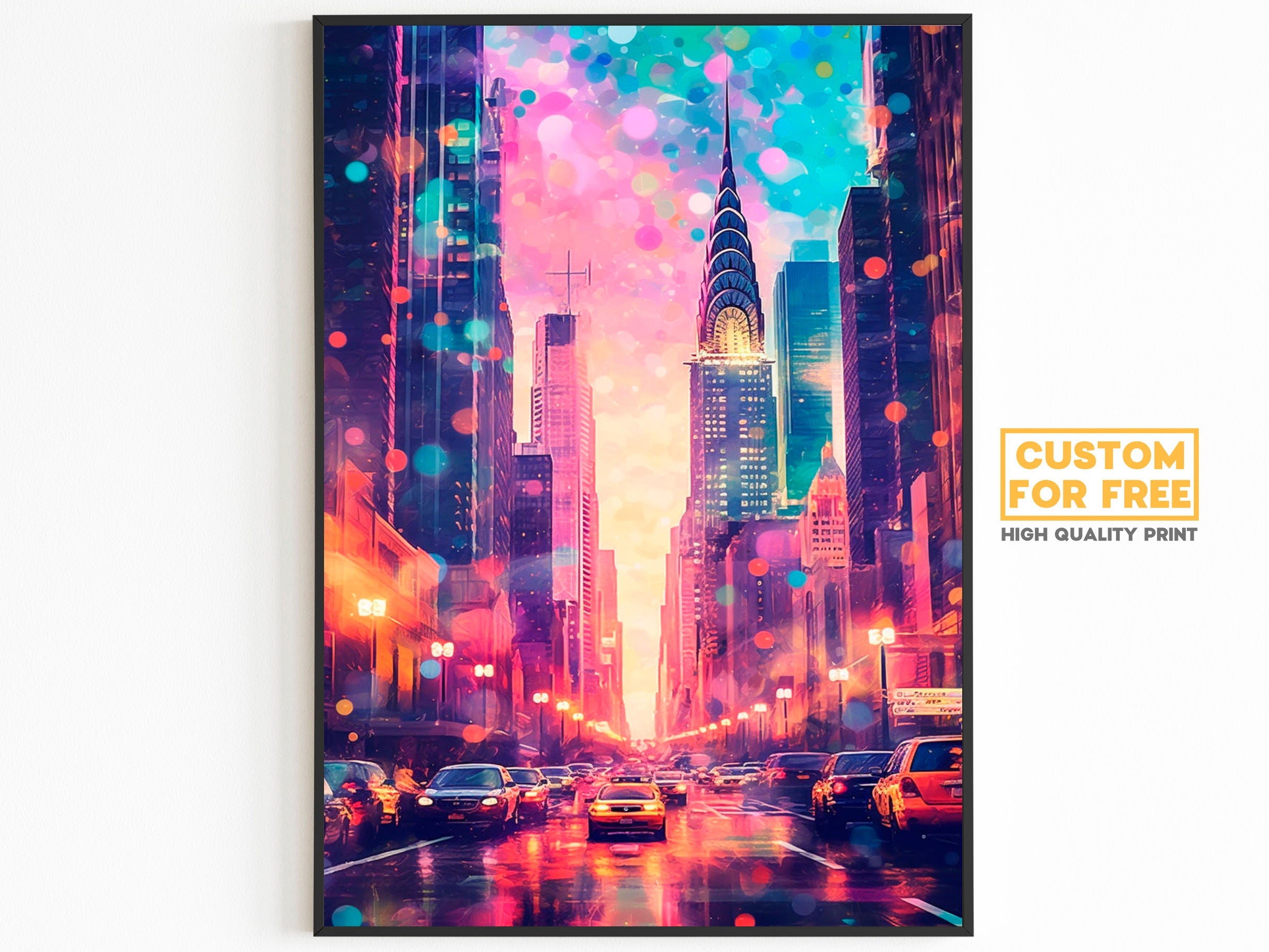 Chrysler Building Travel Poster, City Lights, Manhattan Colorful Wall Art, New York Retro Poster, NYC Gift, Vibrant USA Print - DreamBrothers