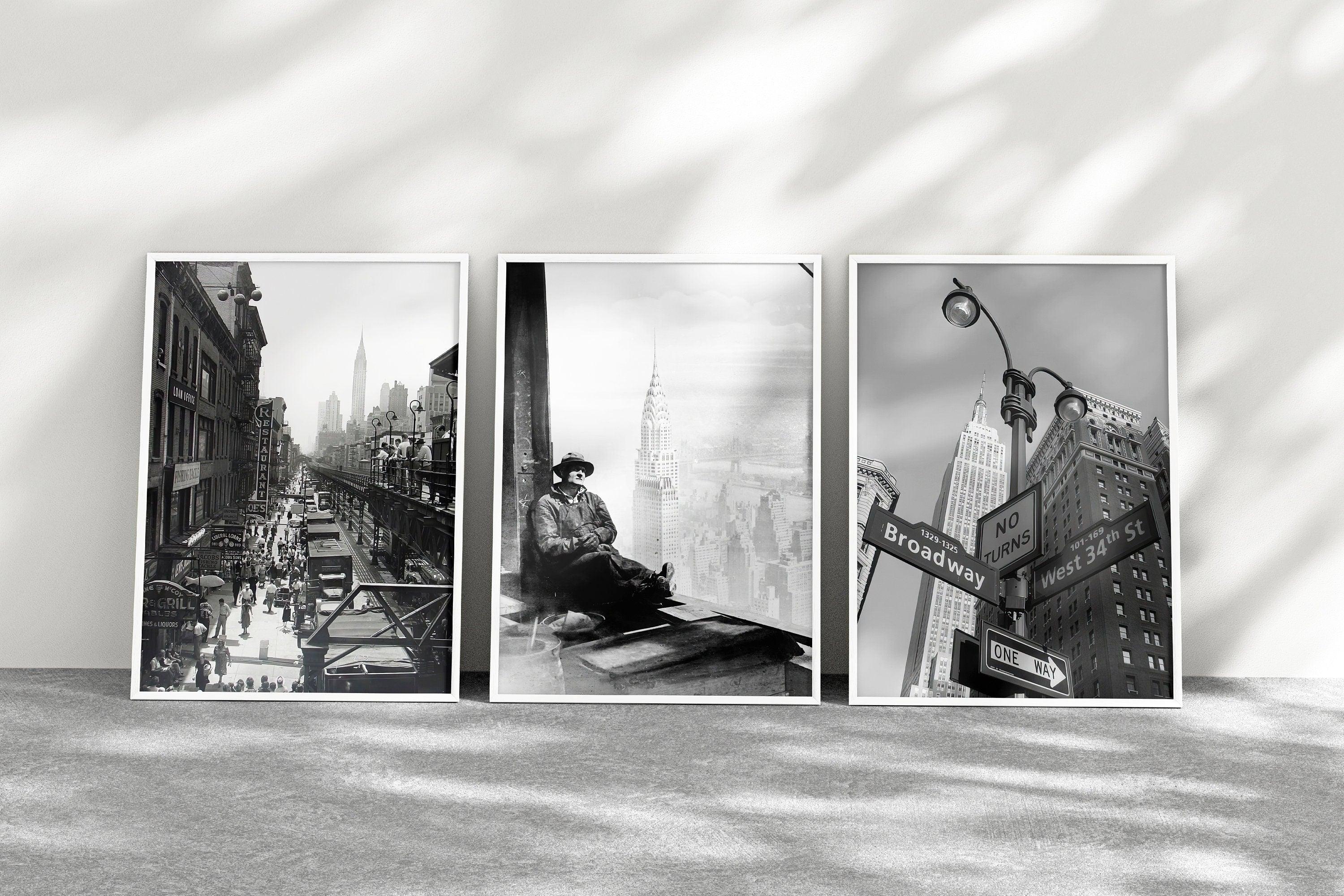 New York City Set of 3, Aesthetic Vintage Posters, Black And White Gallery Set, USA Travel Gift - DreamBrothers