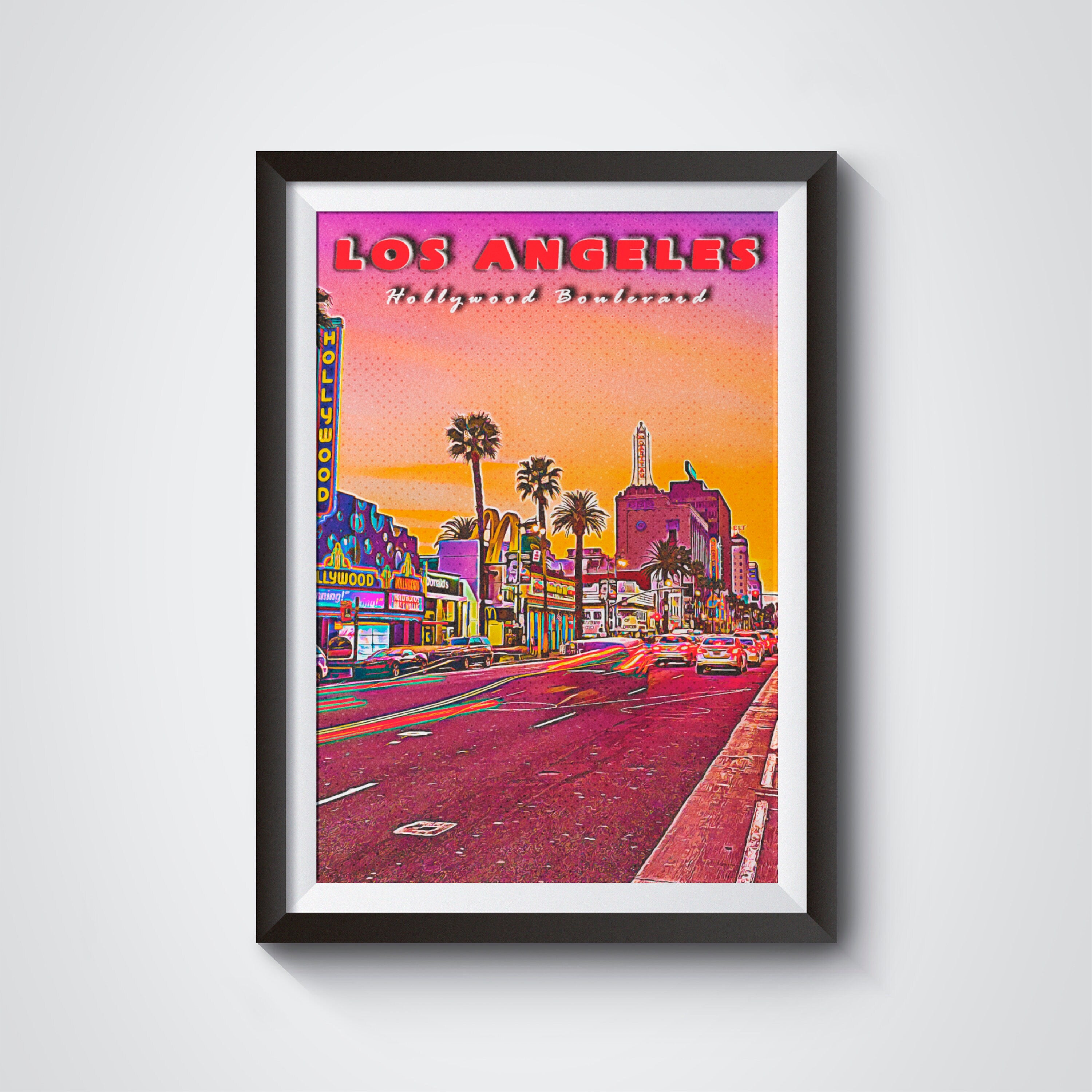 Hollywood Walk Of Fame, Los Angeles Retro Poster, California Vintage Print, Colorful Sunset Wall Art Printable, USA Travel Gift, LA Download - DreamBrothers