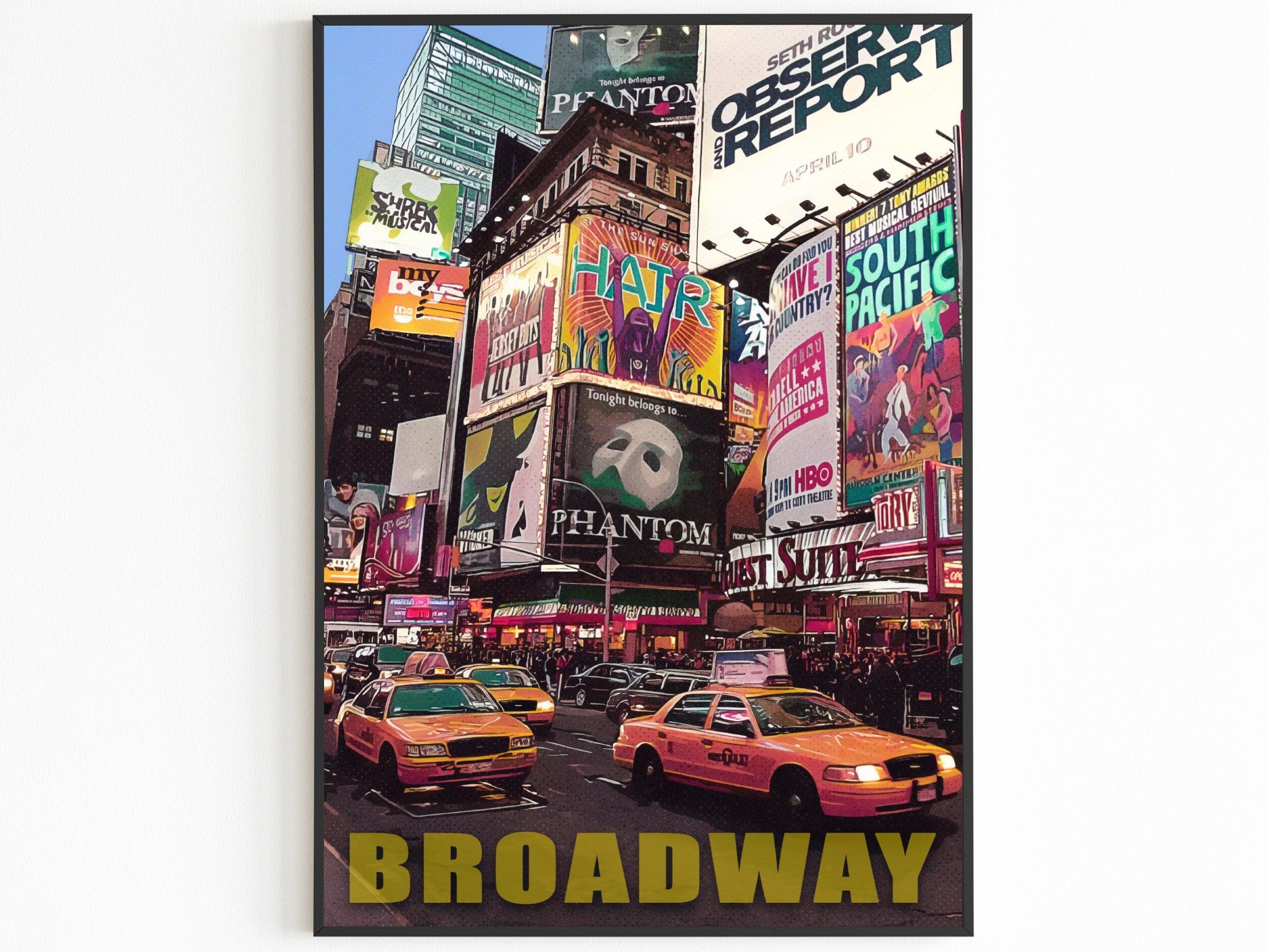 Broadway Theater Print, Manhattan Colorful Wall Art, New York Retro Poster, NYC Movie, Vibrant USA Print, Aesthetic NY, Pop Travel Poster - DreamBrothers
