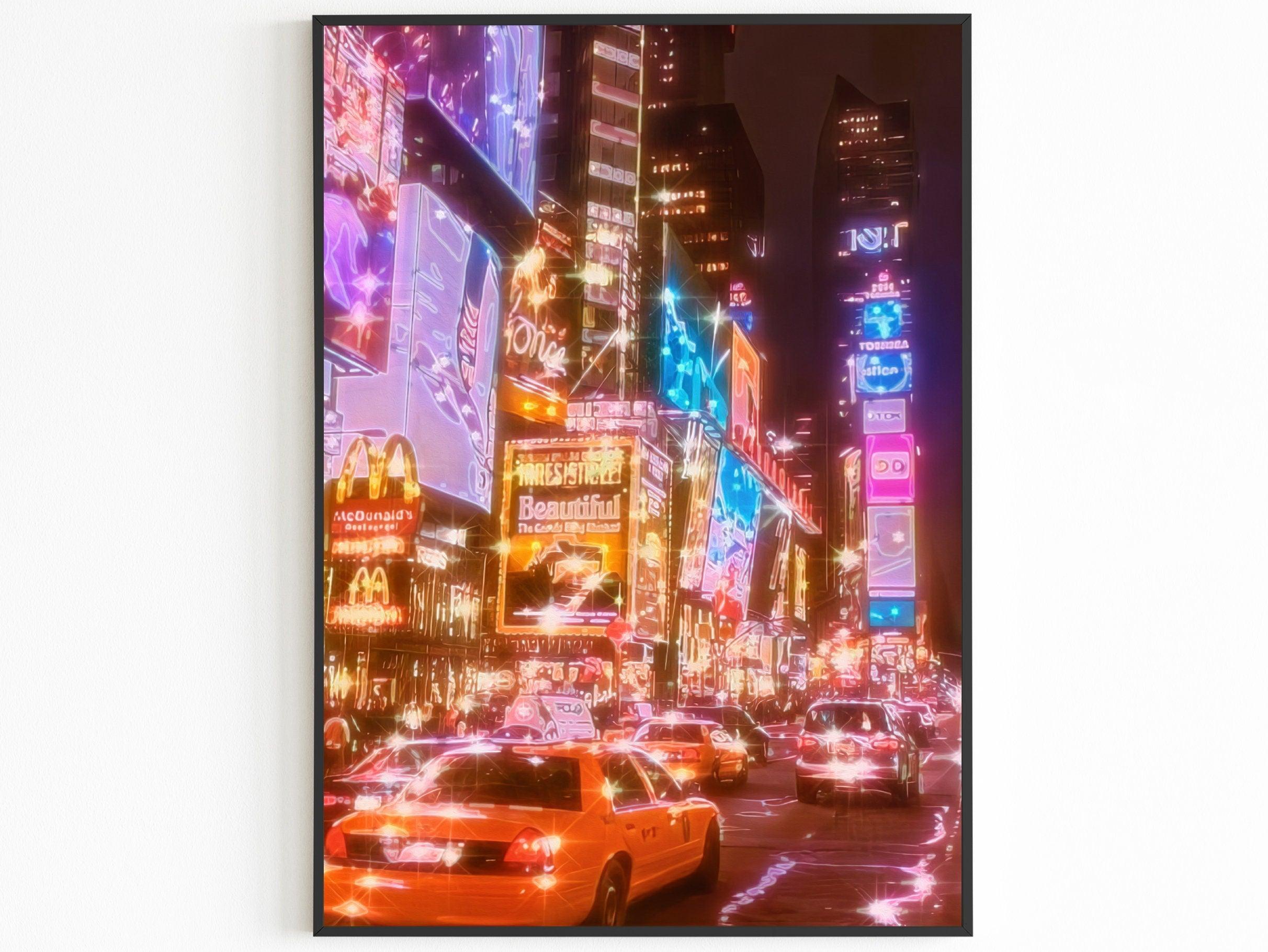 New York City Night, Neon Light Art, Trendy Fashion Poster, Bright Lights, NYC Movie, Aesthetic NY, Oil Painting Decoration, USA Travel Gift - DreamBrothers
