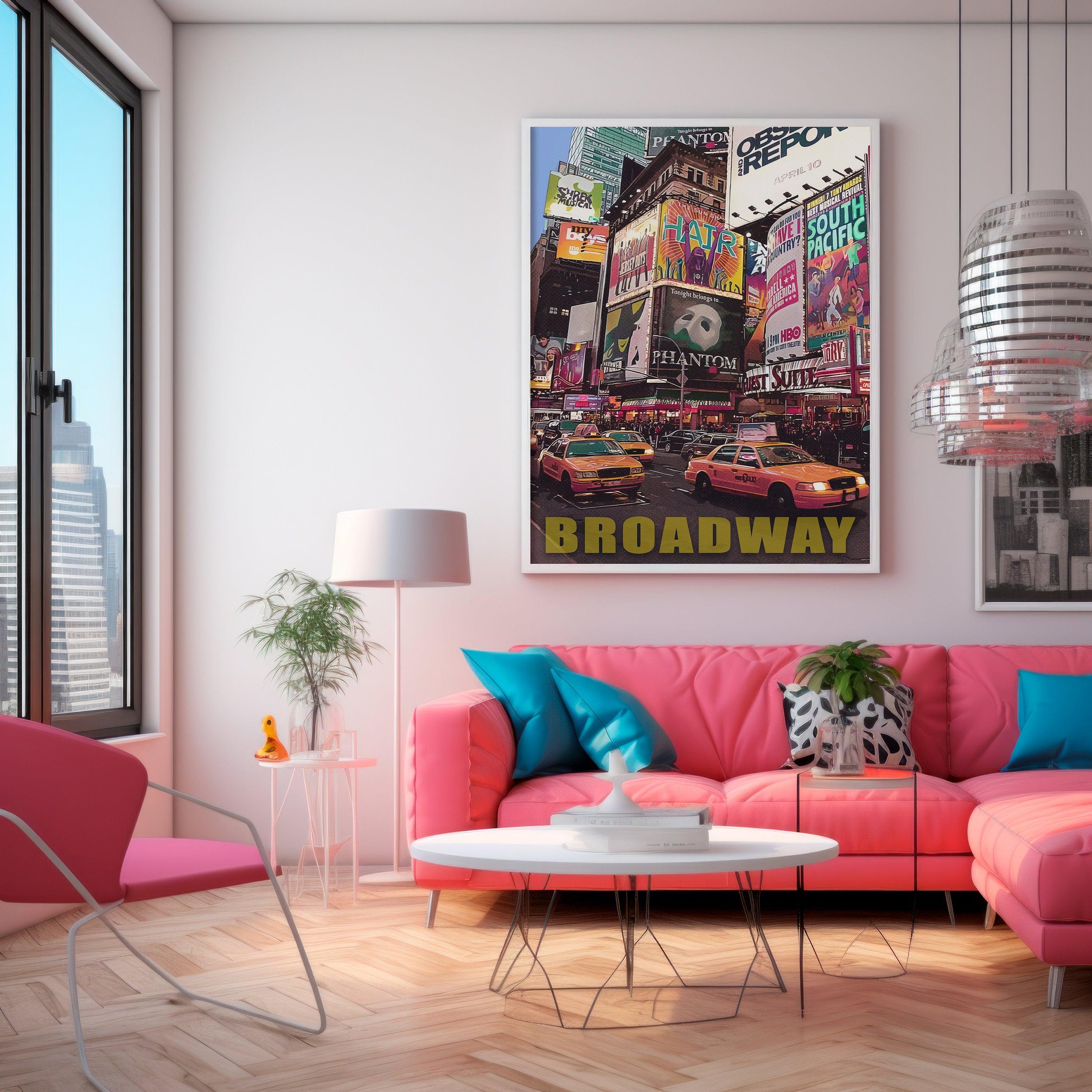 Broadway Theater Print, Manhattan Colorful Wall Art, New York Retro Poster, NYC Movie, Vibrant USA Print, Aesthetic NY, Pop Travel Poster - DreamBrothers