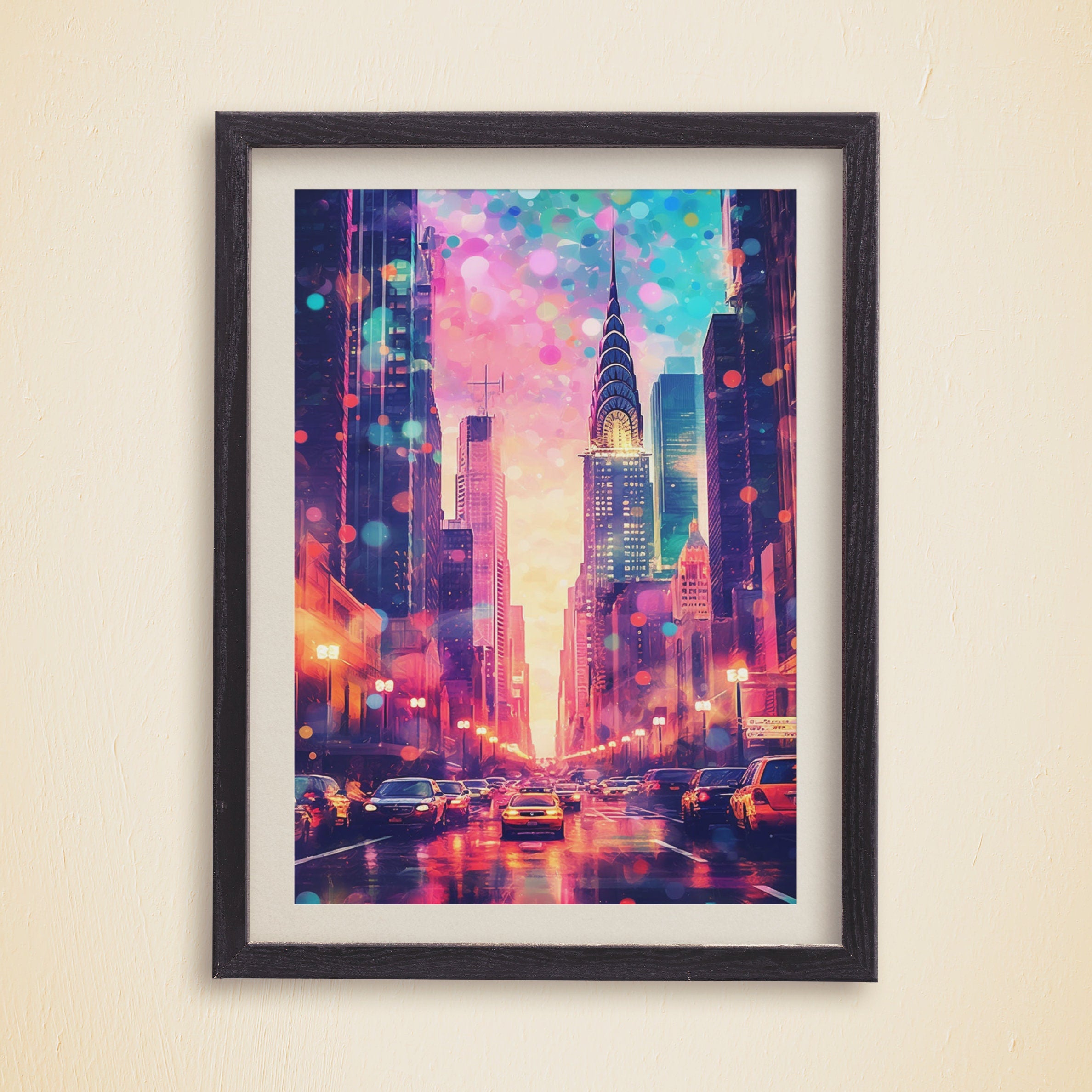 Chrysler Building Travel Poster, City Lights, Manhattan Colorful Wall Art, New York Retro Poster, NYC Gift, Vibrant USA Print - DreamBrothers
