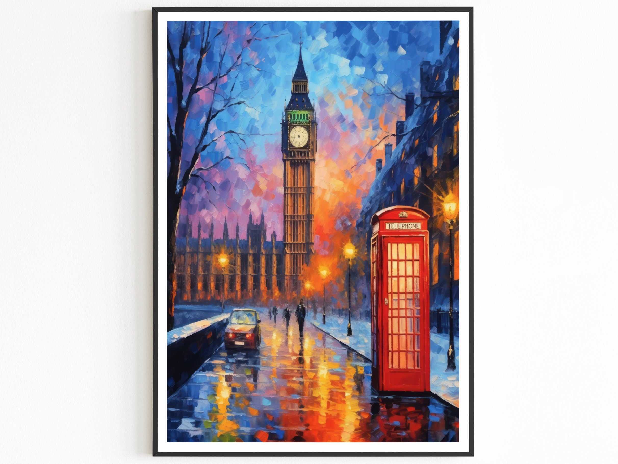London Poster, Red Phone Booth, Big Ben, Oil Painting Printable Wall Art, Vibrant Pastel Colors, UK Travel Gift, Room Decor For Traveller - DreamBrothers