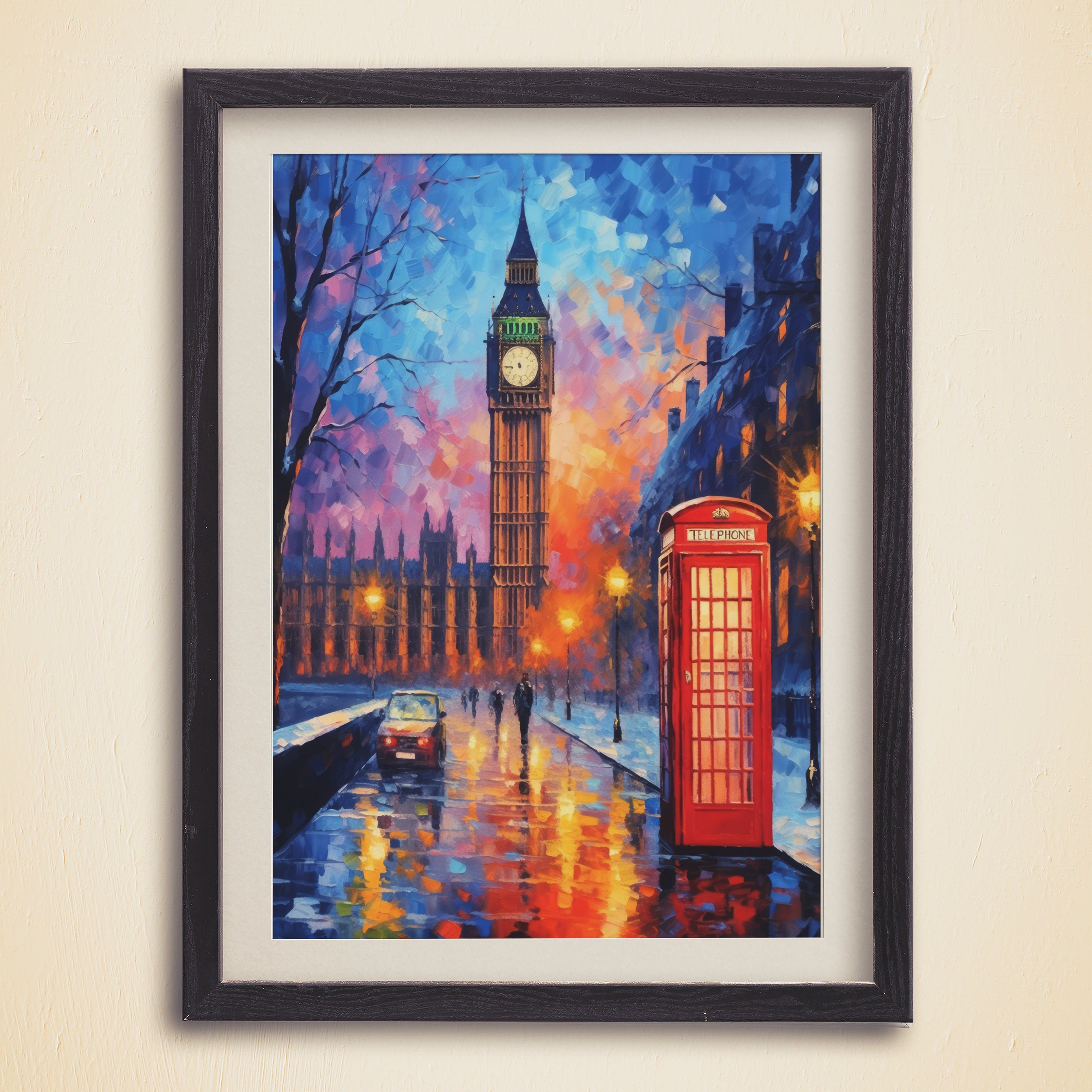 London Poster, Red Phone Booth, Big Ben, Oil Painting Printable Wall Art, Vibrant Pastel Colors, UK Travel Gift, Room Decor For Traveller - DreamBrothers