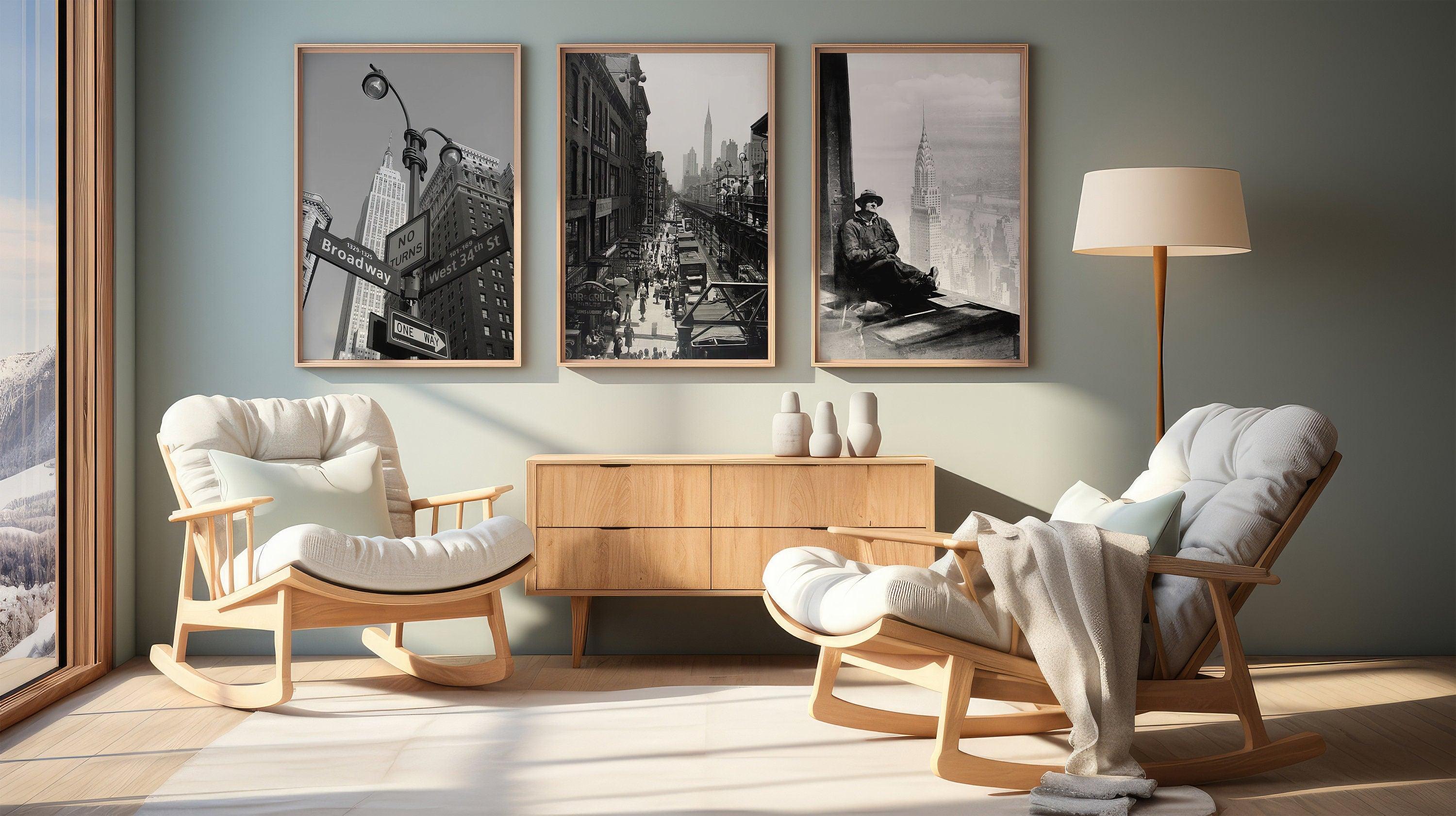 New York City Set of 3, Aesthetic Vintage Posters, Black And White Gallery Set, USA Travel Gift - DreamBrothers