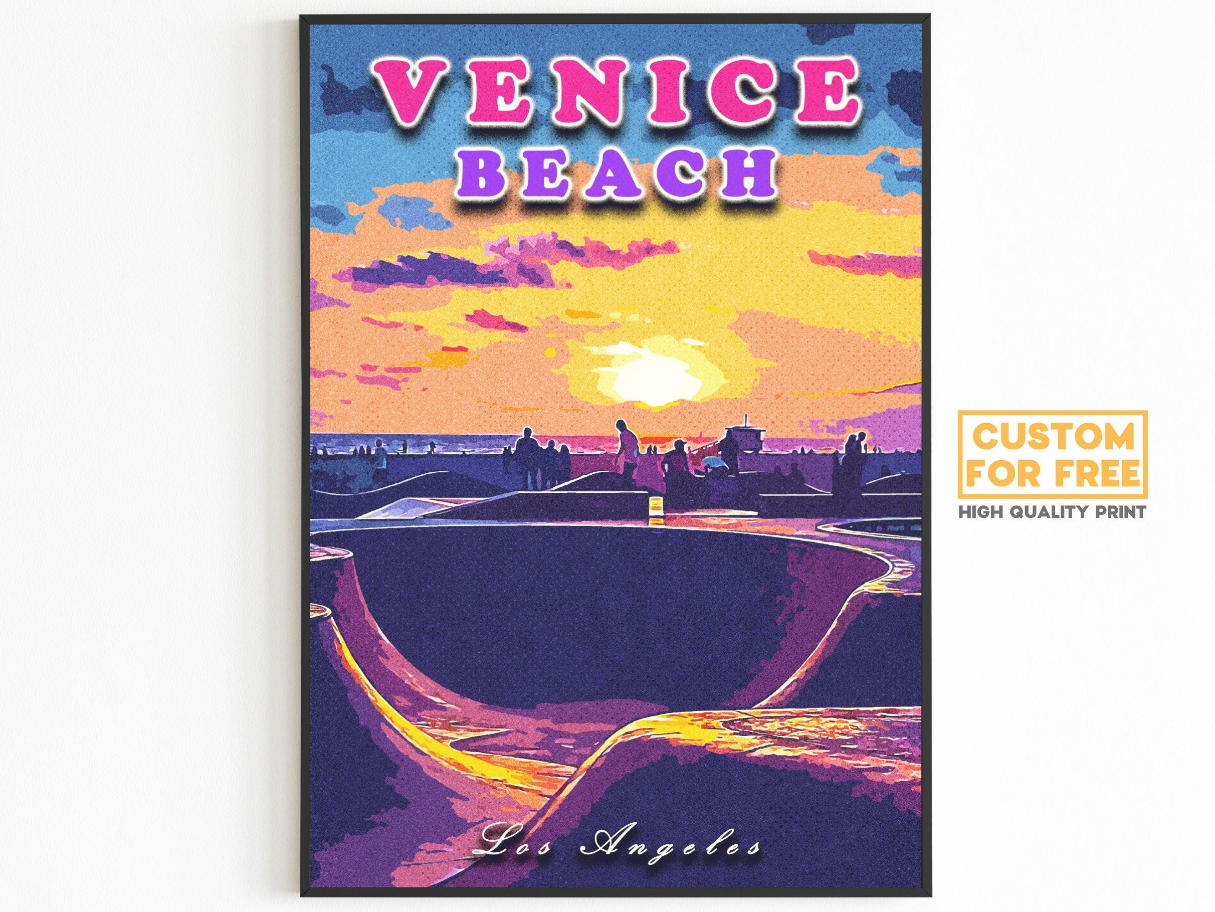 Los Angeles Poster, USA Travel Gift, Venice Beach, California Retro Wall Art, Skatepark, Vibrant Vintage Print, Colorful Sunset Poster - DreamBrothers