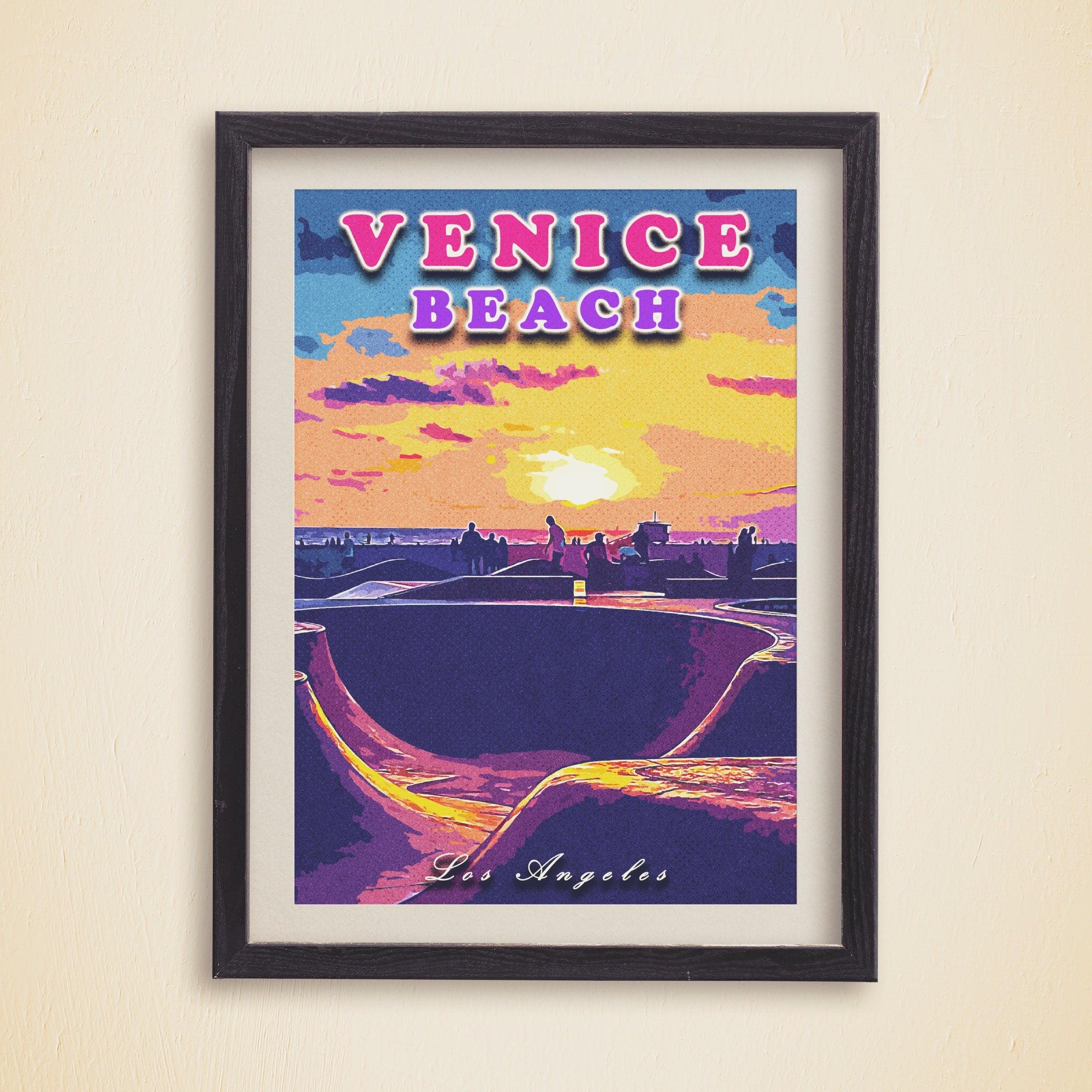 Los Angeles Poster, USA Travel Gift, Venice Beach, California Retro Wall Art, Skatepark, Vibrant Vintage Print, Colorful Sunset Poster - DreamBrothers