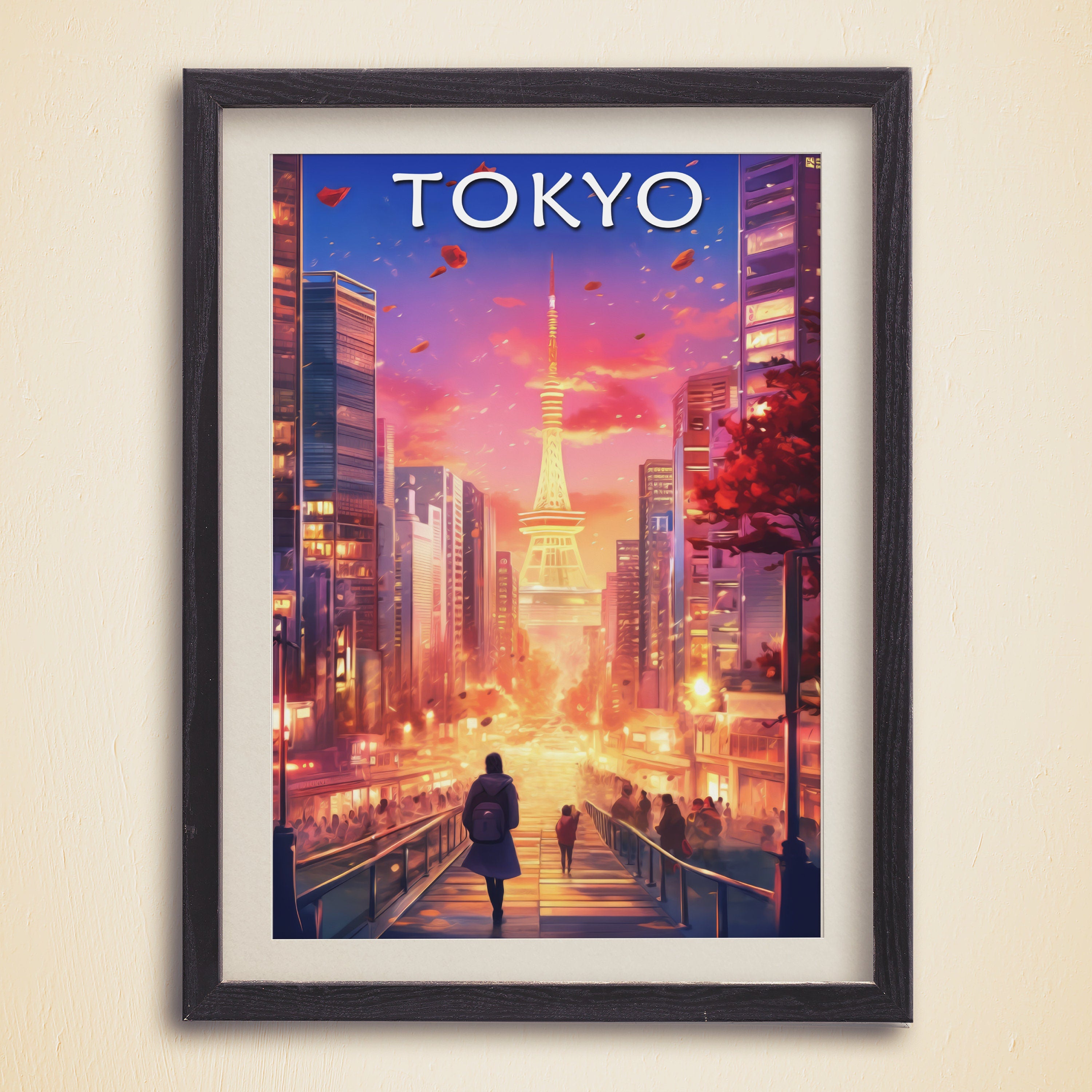 Tokyo Poster, Japanese Wall Art, Romantic Sky, Oil Painting Print, City Lights, Colorful Travel Poster, Decor For World Traveller - DreamBrothers