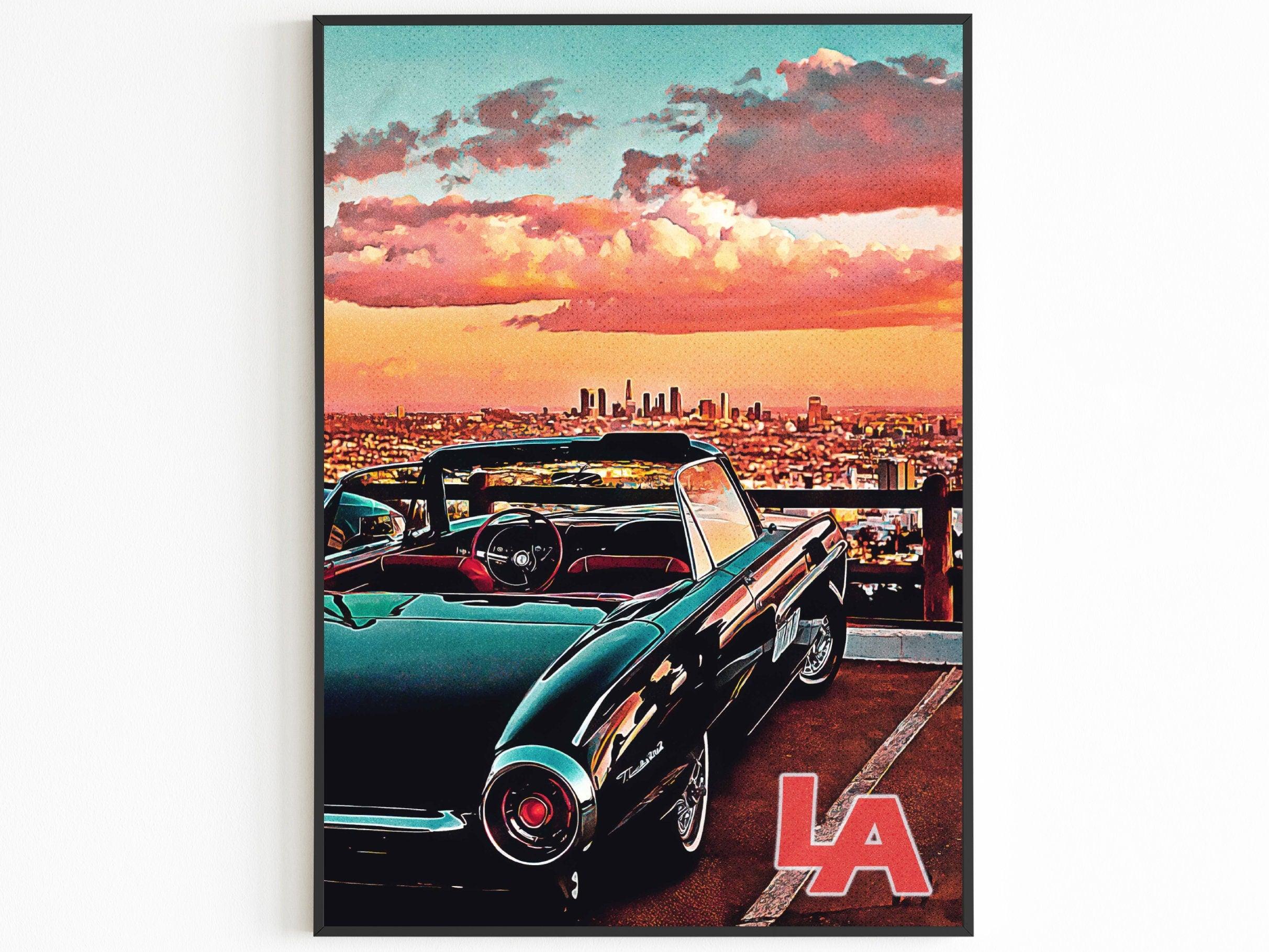 Los Angeles Skyline Poster, California Vintage Wall Art, Sunset Pastel Clouds, USA Travel Gift, Vibrant Retro Print, Aesthetic Retro Poster - DreamBrothers
