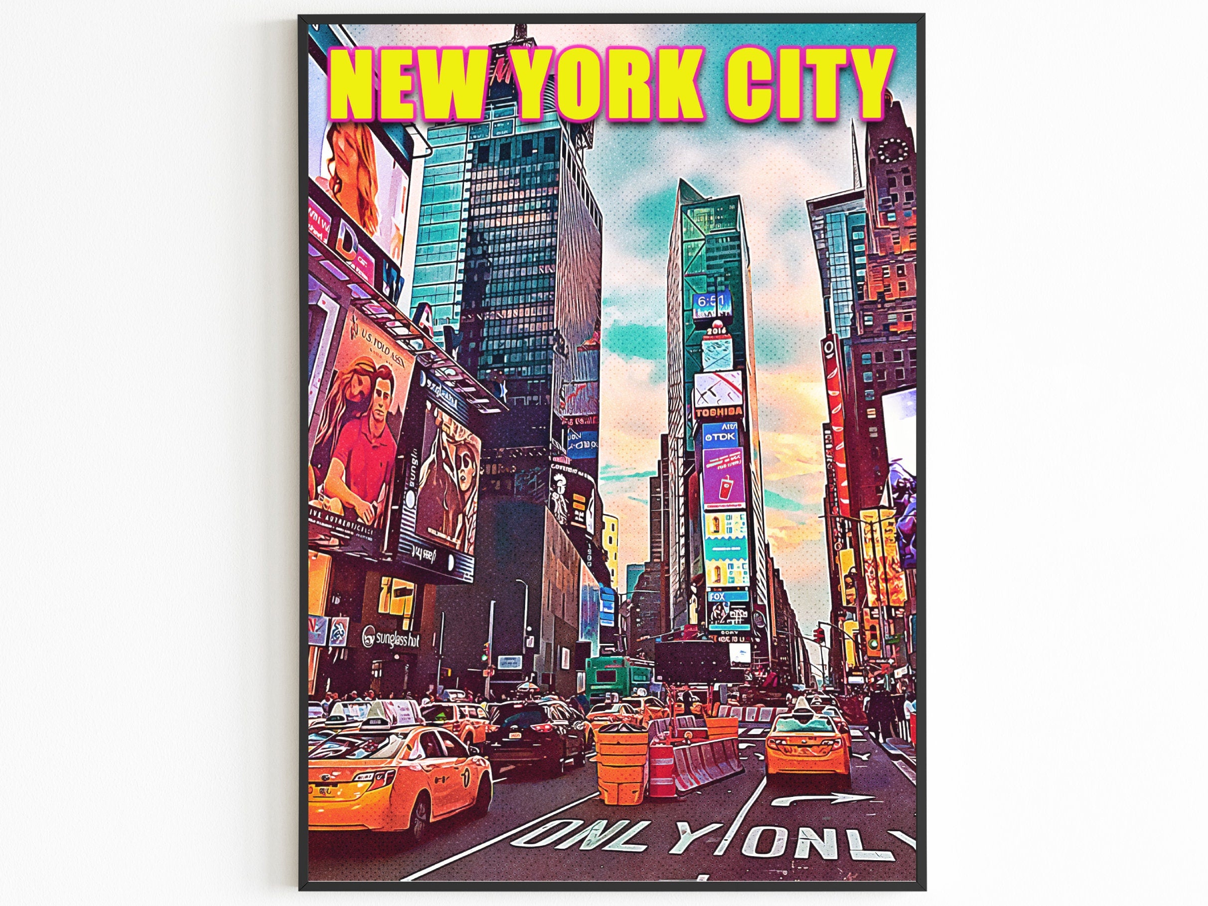Times Square Print, Manhattan Colorful Wall Art, New York Retro Poster, NYC Movie, Vibrant USA Print, Aesthetic NY, Pop Travel Poster - DreamBrothers
