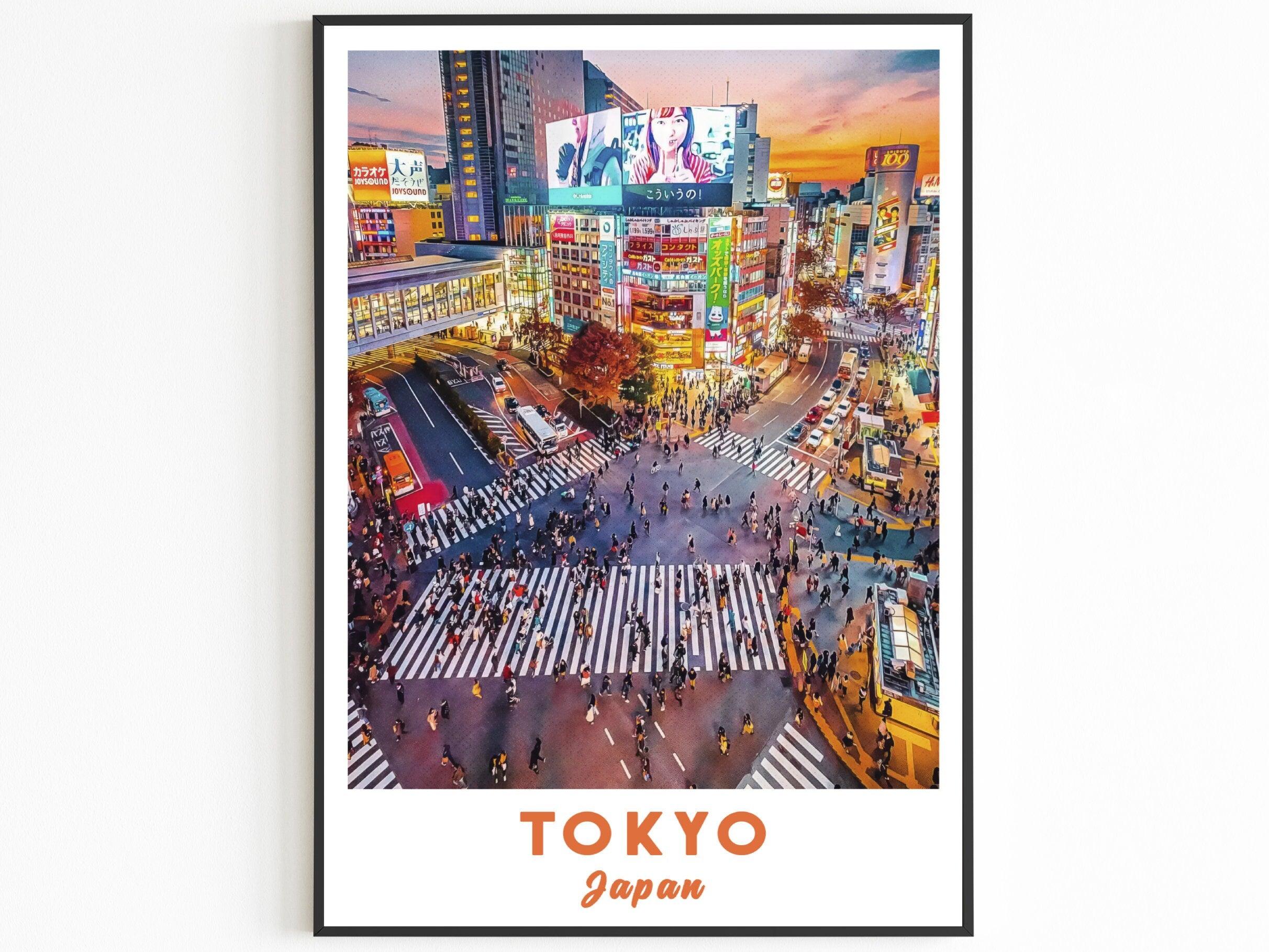 Japan Poster, Tokyo Print, Colorful Travel Poster, Shibuya, Famous Place, Crossing, City Room Decor, Gift For World Traveller - DreamBrothers