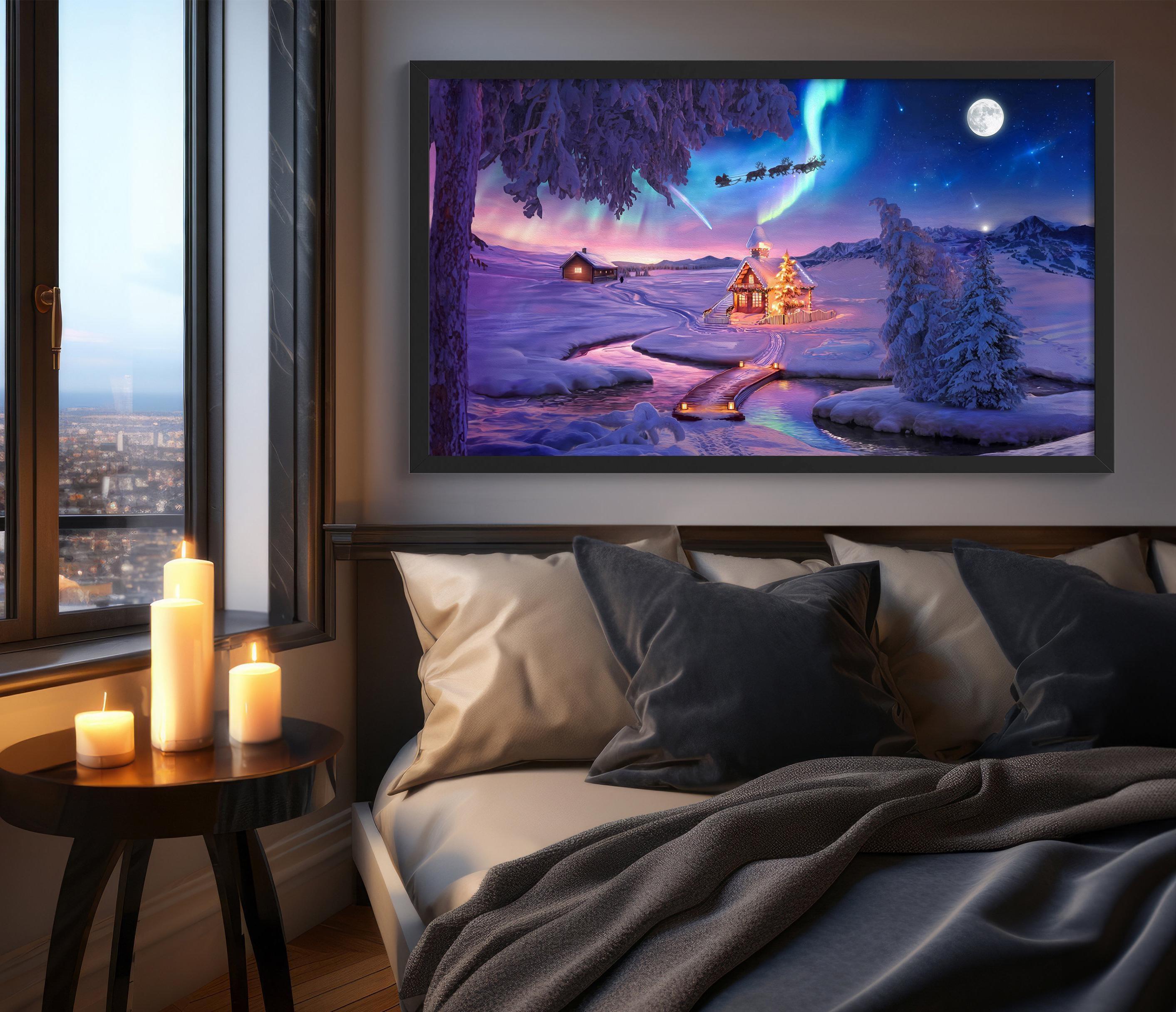 Handmade Christmas Wall Art Gift, Aurora Borealis Poster, Colorful Starry Sky, Mountain Oil Painting Room Decor, Northern Lights Printable - DreamBrothers