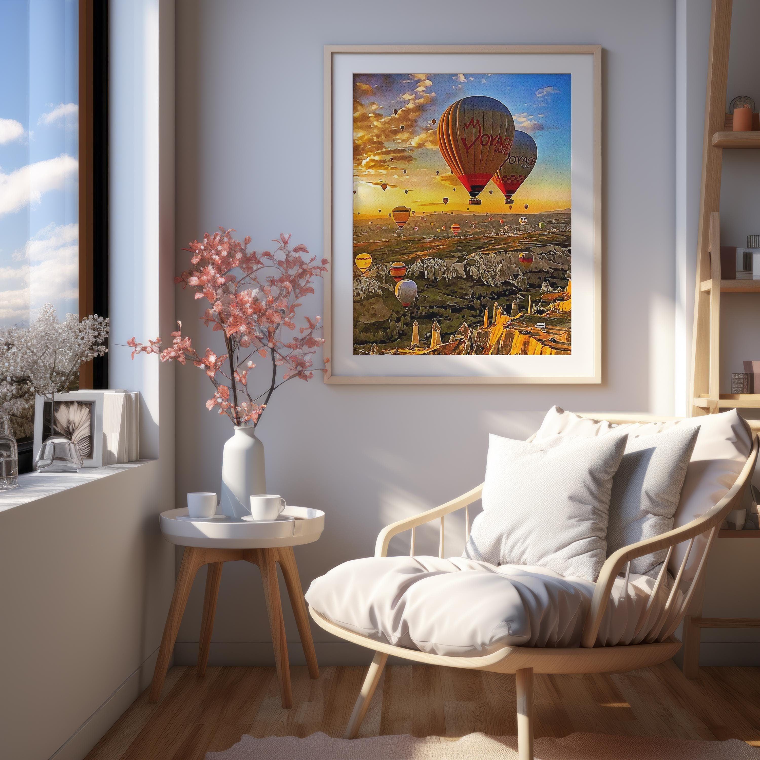 Balloon Travel Art, National Park Landscape, Turkey Colorful, Aesthetic Retro Poster, Poster Gift For Traveler, Sunset Sky Wall Decor - DreamBrothers