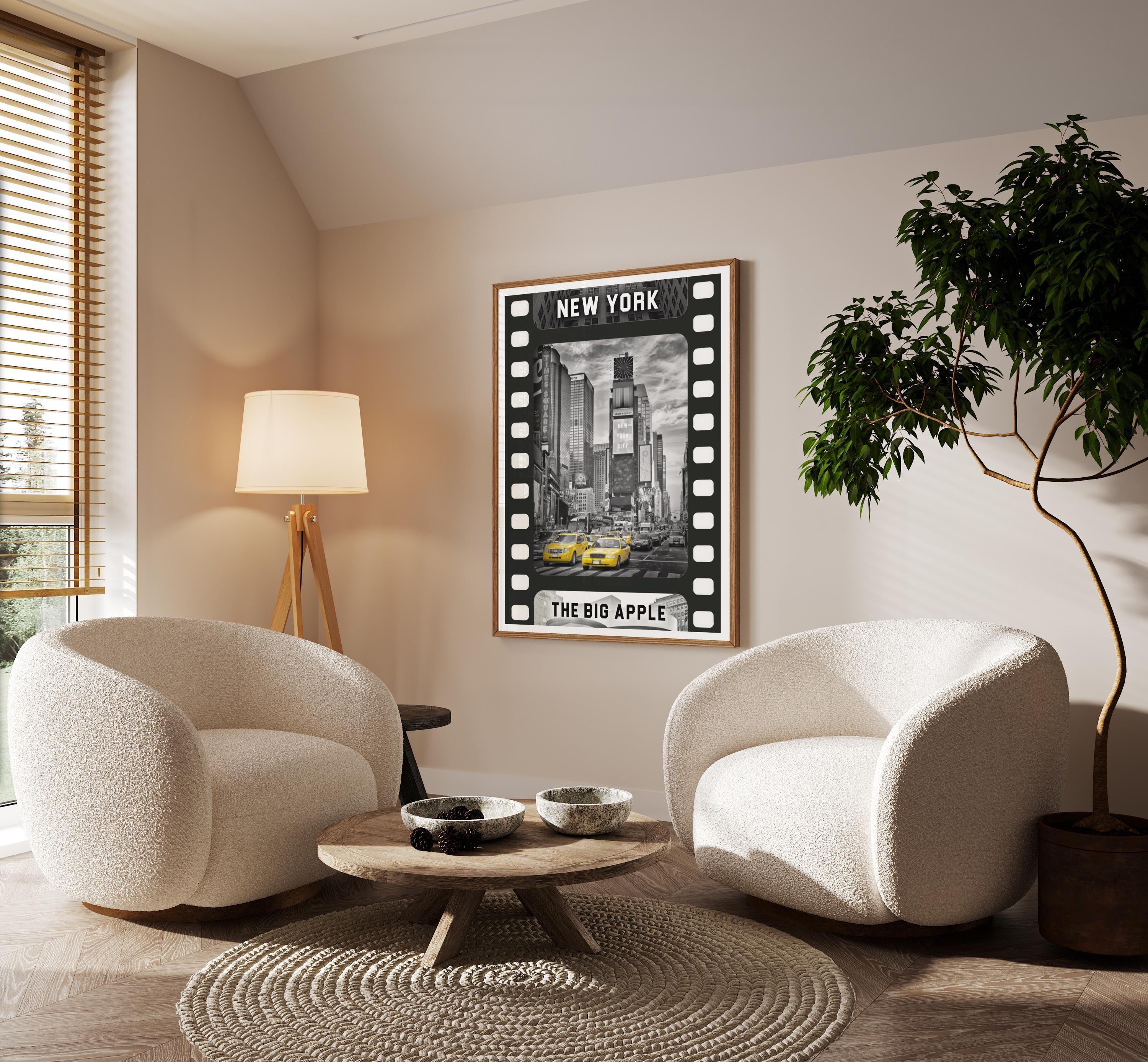 NYC Black & White Movie Tape Decor | Aesthetic Yellow Taxi Isolated Color | Poster - DreamBrothers