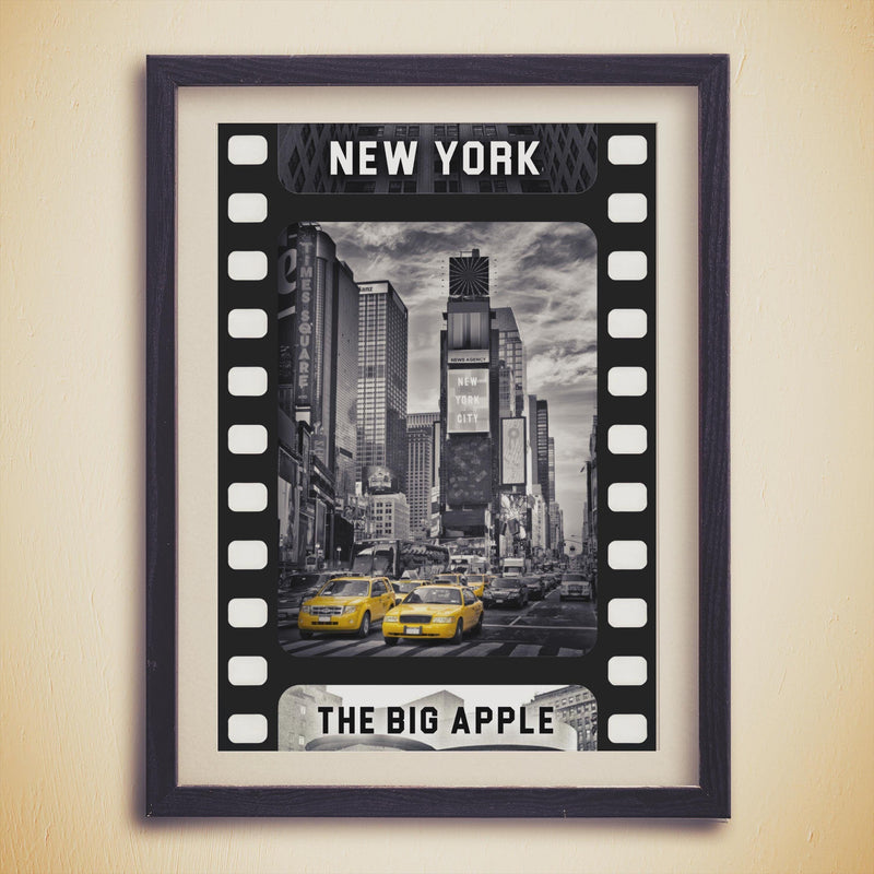 NYC Black & White Movie Tape Decor | Aesthetic Yellow Taxi Isolated Color | Poster - DreamBrothers