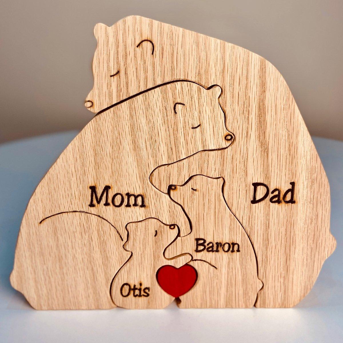 Personalized Wooden Bear Family Puzzle - Custom Name Engraved Gift for Family - 2 to 8 Bears - DreamBrothers