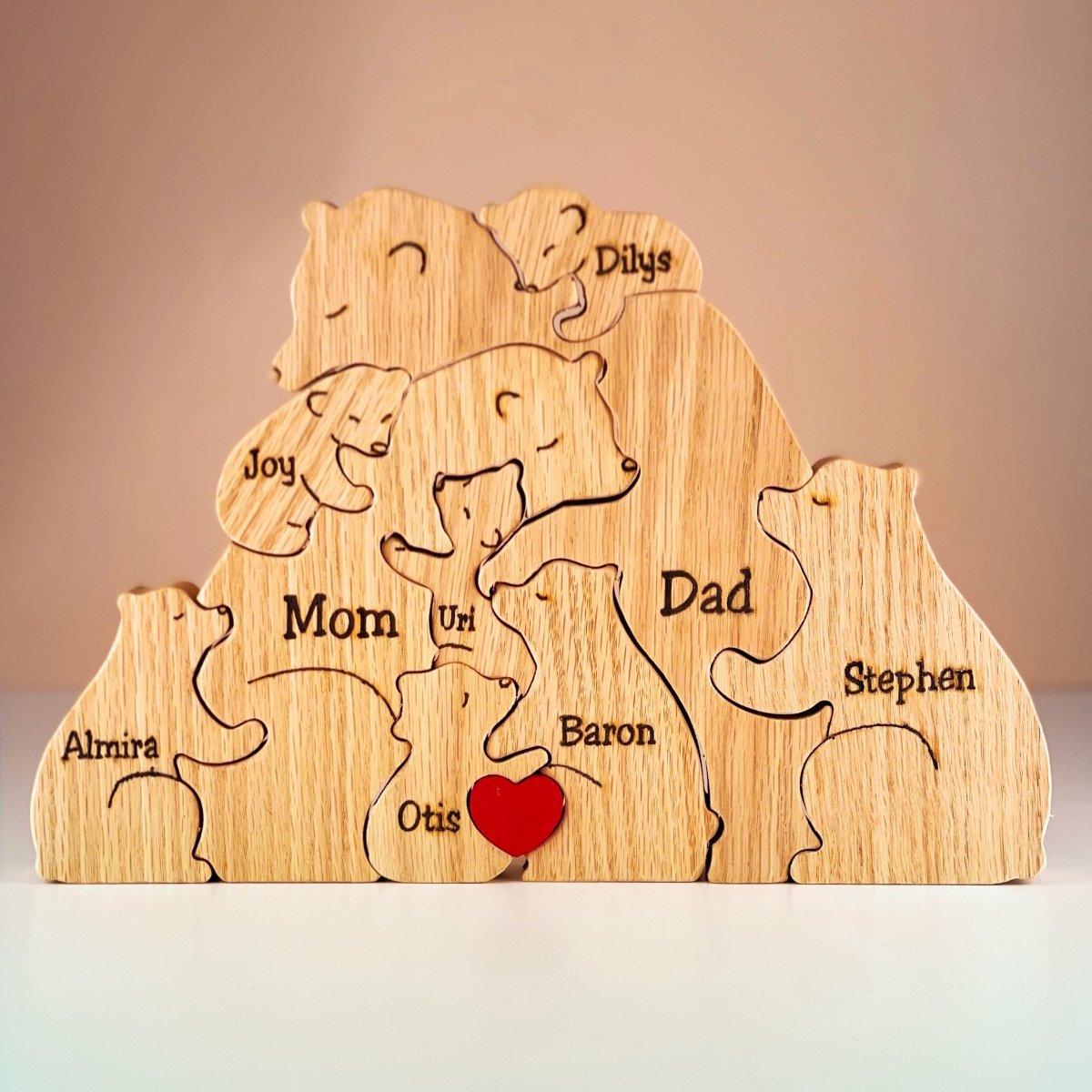 Personalized Wooden Bear Family Puzzle - Custom Name Engraved Gift for Family - 2 to 8 Bears - DreamBrothers