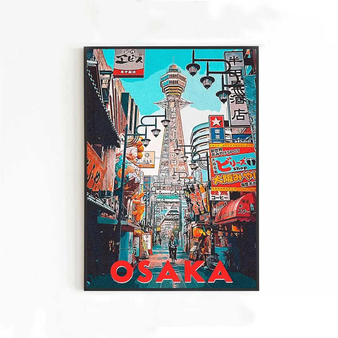 Osaka Streets Retro Travel Poster - Japan Vintage Wall Art & Tsutenkaku Tower Print - DreamBrothers